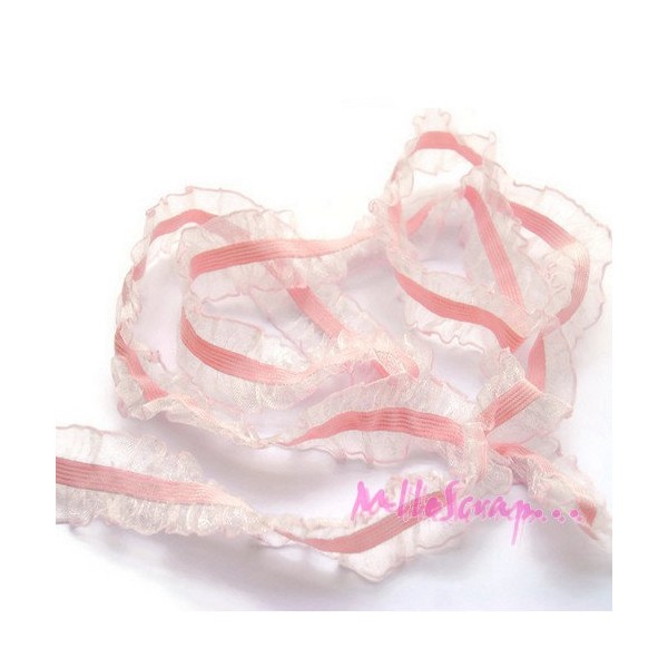 Ruban froufrou tissu élastique organza rose clair - 1 mètre - Photo n°1