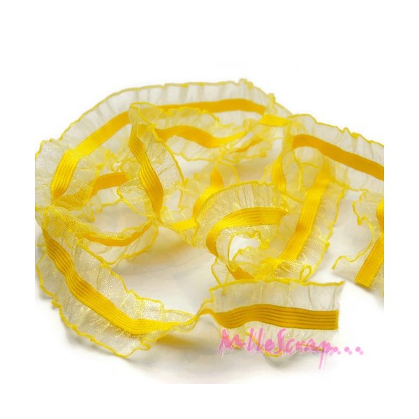 Ruban froufrou élastique organza jaune - 1 mètre - Photo n°1