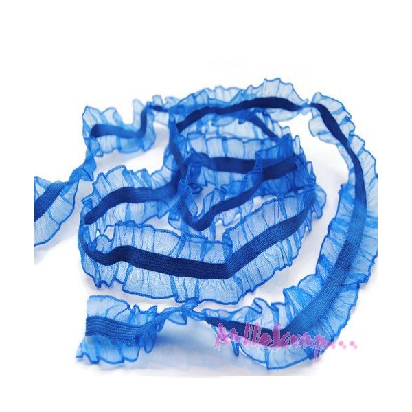 Ruban froufrou élastique organza bleu - 1 mètre - Photo n°1