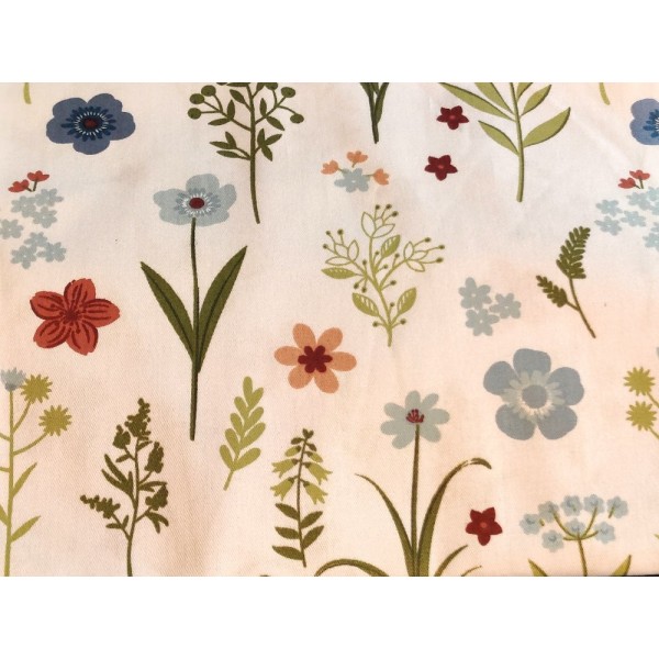 Coupon tissu - fleurs bleu champêtre - coton - 40x50cm - Photo n°1