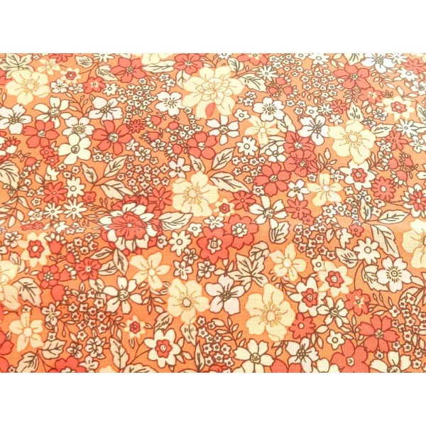 Coupon tissu - petites fleurs shabby chic , fond orange - coton - 48x48cm - Photo n°1