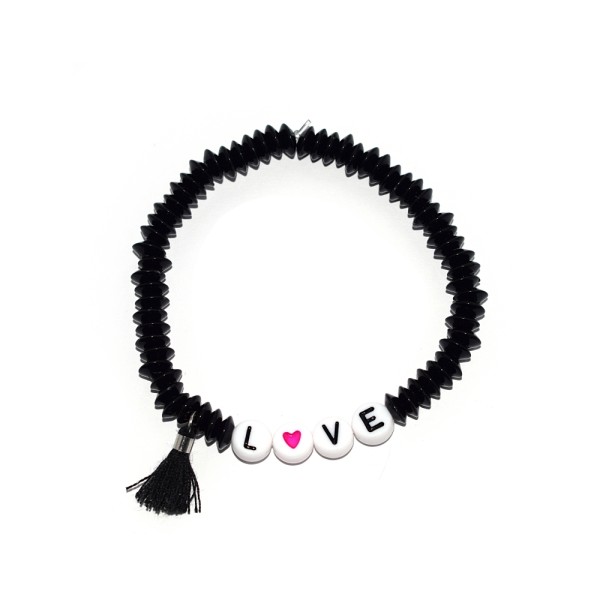 Kit DIY bracelet Love rondelles résine et pompon noir - Photo n°1