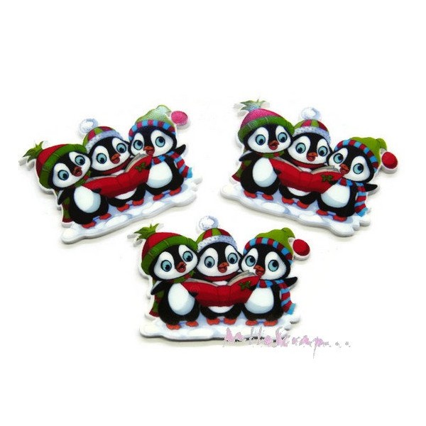 Cabochons pingouins résine plate multicolore - 3 pièces - Photo n°1