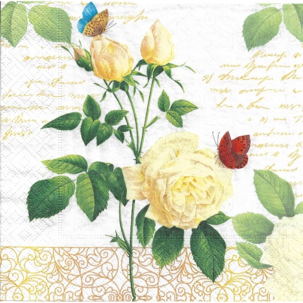 4 Serviettes en papier Roses écriture Papillon Format Lunch Decoupage 192002 Paper+Design - Photo n°1