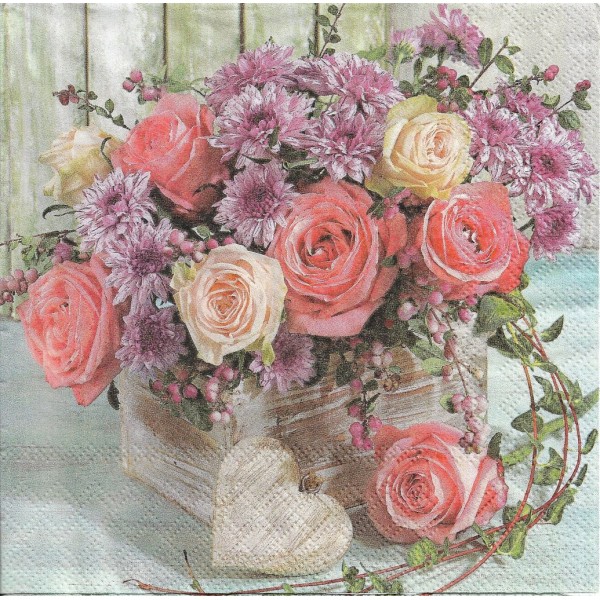 4 Serviettes en papier Roses & Chrysanthèmes Format Lunch Decoupage Decopatch 13313010 Ambiente - Photo n°1
