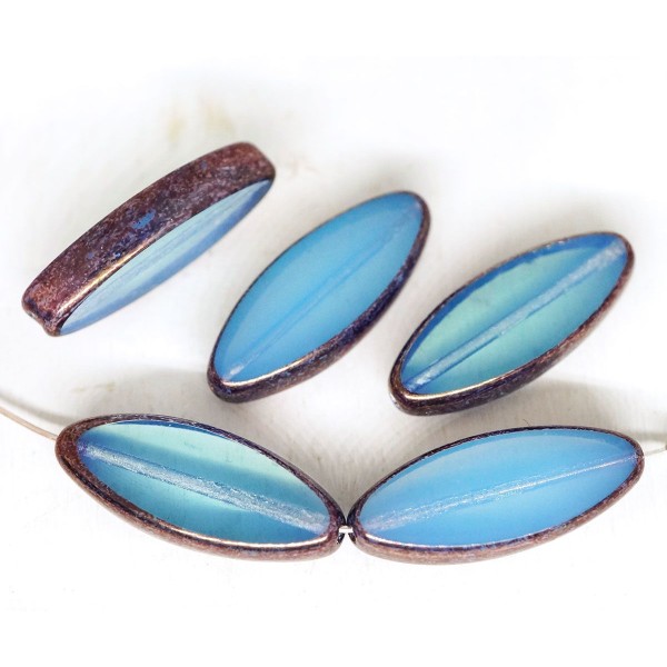 6pcs Aqua Bleu Opale, Turquoise Métallisé Bronze Lustre Ovale et Plate de Pétales de Table à la Fenê - Photo n°1