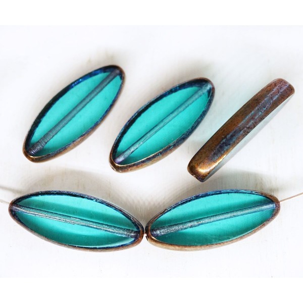 6pcs Aqua Vert Opale, Turquoise Métallisé Bronze Lustre Ovale et Plate de Pétales de Table à la Fenê - Photo n°2
