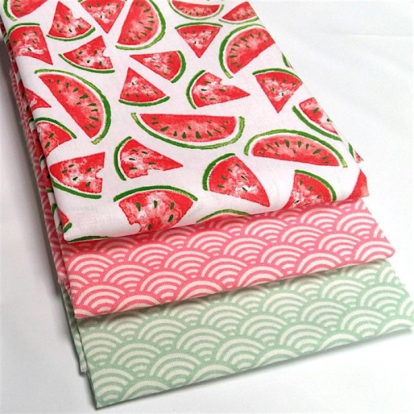 Lot 3 coupons pastèques blanc - sushis rose - sushis vert - 50 x 50 cm - Photo n°1