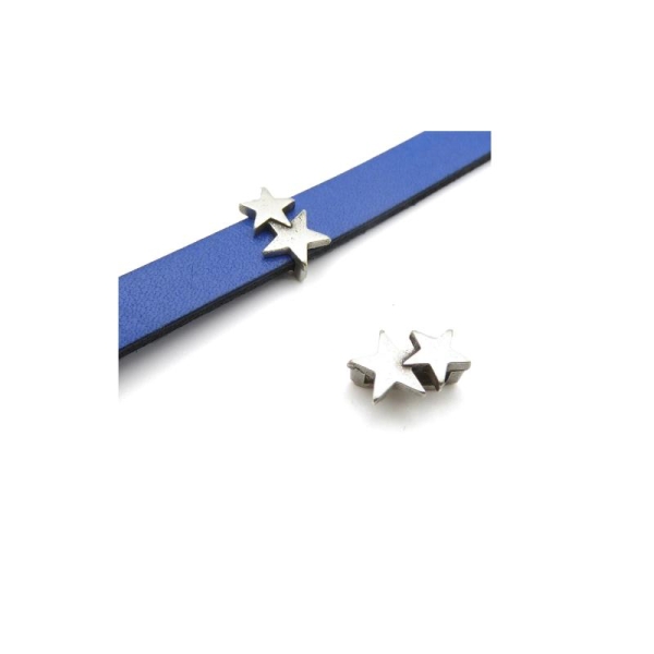 Passant cuir 10 mm double étoile métal zamak argenté  - fabrication Europe - 1 pièce - Photo n°1