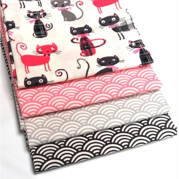 Lot 4 coupons Lord chat rose - sushis rose + gris clair + gris anthracite - 50 x 50 cm - Photo n°1