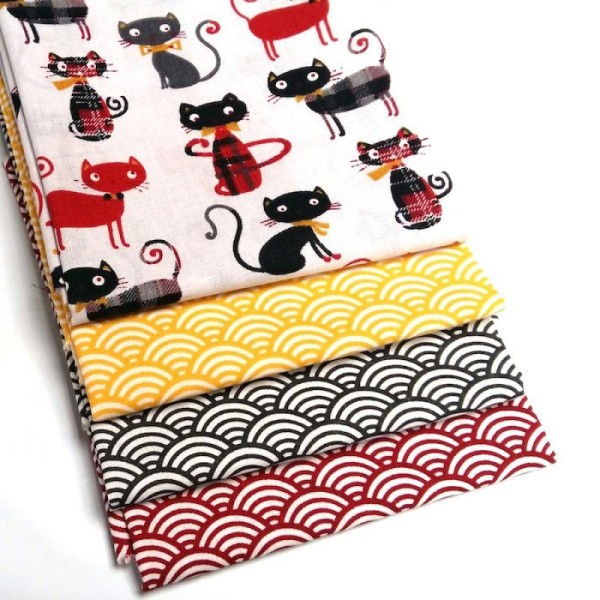 Lot 4 coupons lord chat rouge - sushis jaune + anthracite + rouge - 50 x 50 cm - Photo n°1