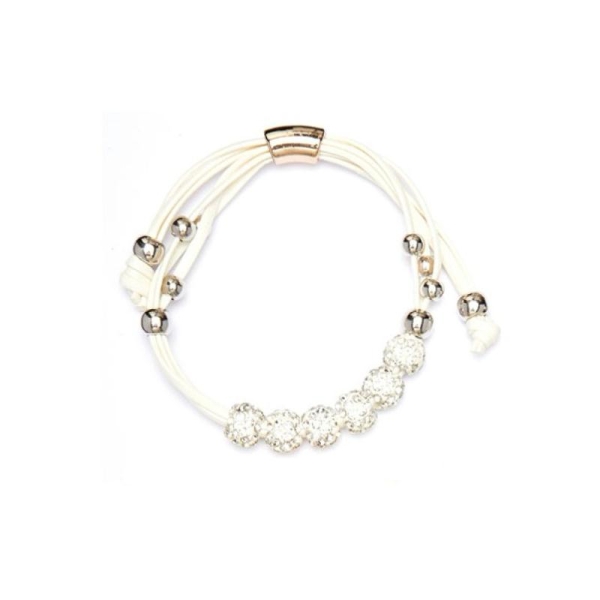 Bracelet multirang blanc à perles strass cristal style Shamballa - Photo n°1