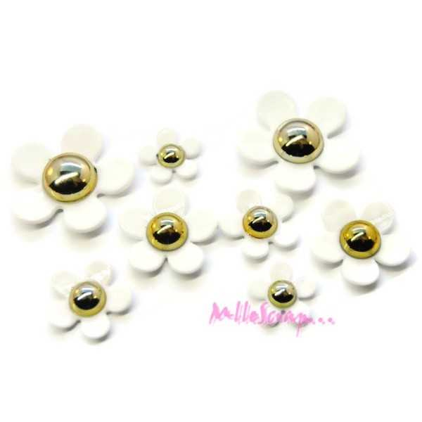 Cabochons fleurs résine blanc - 8 pièces - Photo n°1