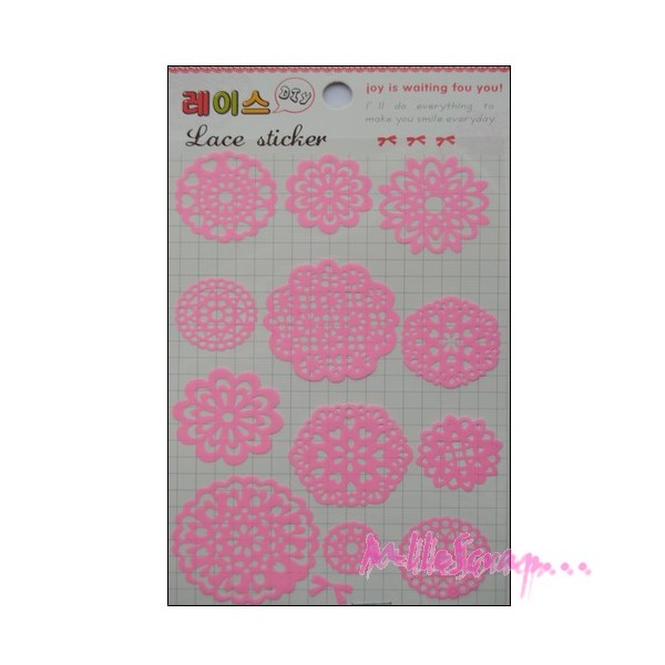 Stickers dentelle papier rose - 1 paquet - Photo n°1