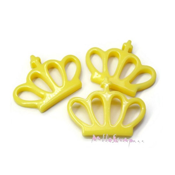 Cabochons petites couronnes résine jaune - 3 pièces - Photo n°1
