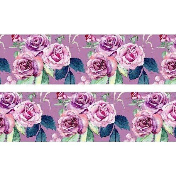 1 m de ruban satin imprimé 2,5 cm couture scrapbooking FLEUR ROSE FEUILLAGE - Photo n°1
