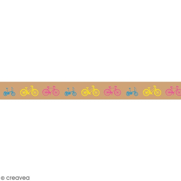 Washi tape Bicyclettes sur fond camel - 15 mm x 15 m - Photo n°1