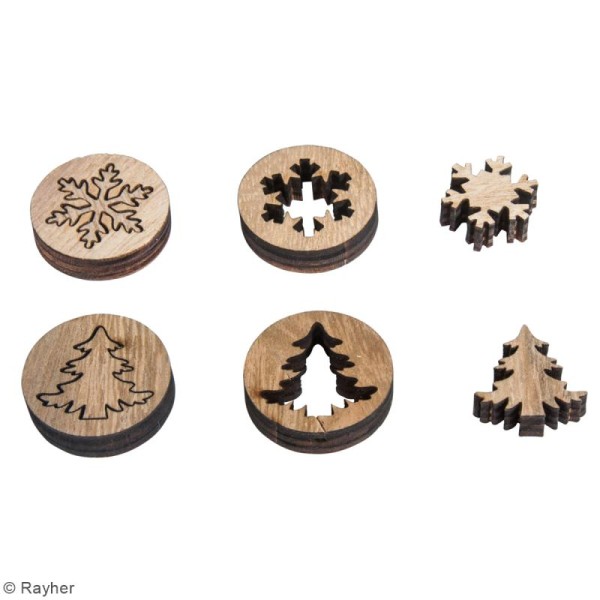 Miniatures en bois - Flocons de neige et sapins - 8 x 28 mm - 24 pcs - Photo n°3