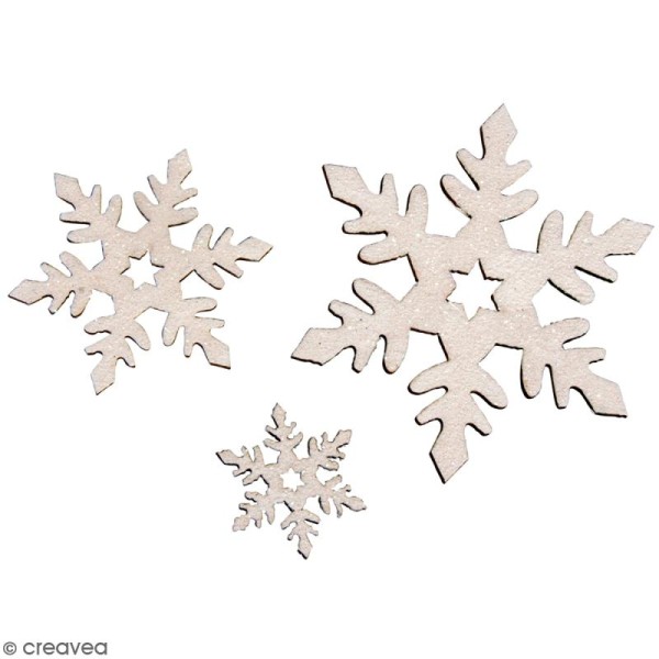 Formes en bois - Flocons de neige avec paillettes - 3 à 7,5 cm - 12 pcs - Photo n°1