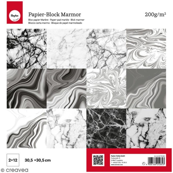Papier Scrapbooking Rahyer - Marbre - 30,5 x 30,5 cm - 24 feuilles - Photo n°1
