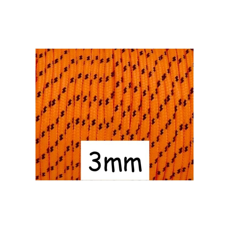 2m Paracorde 3mm Orange Fluo Et Noir Cordon Nylon Tressé Bicolore