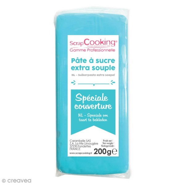 Pâte à sucre extra-souple Bleue 200 g - spéciale couverture - Photo n°1