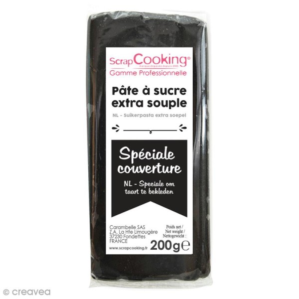 Pâte à sucre extra-souple Noire 200 g - spéciale couverture - Photo n°1