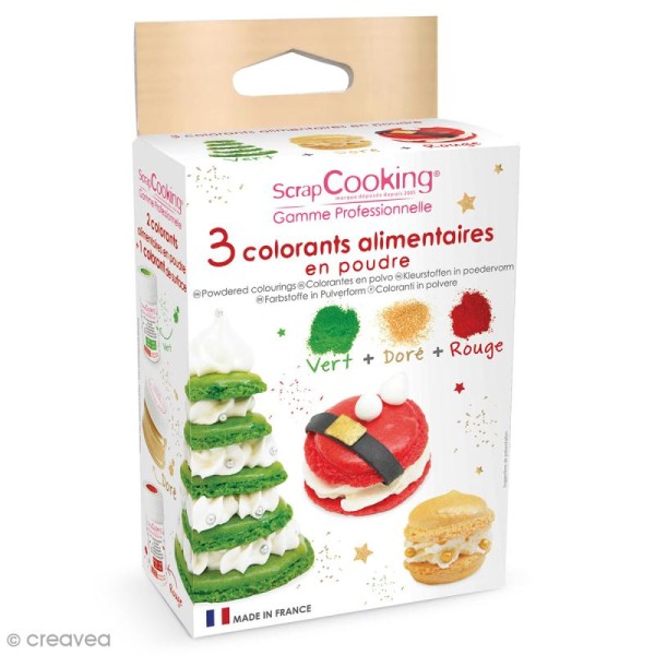 Colorant alimentaire artificiel en poudre - Noël - 3 x 5g - Rouge Vert Doré - Photo n°1