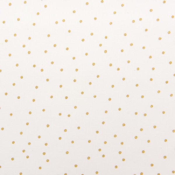Tissu Rico - Point or - Fond blanc - Coton - Par 10 cm (sur mesure) - Photo n°1