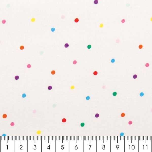 Tissu Rico - Confetti multicolore - Fond blanc - Coton - Par 10 cm (sur mesure) - Photo n°2