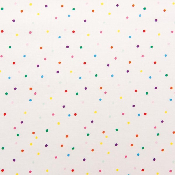 Tissu Rico - Confetti multicolore - Fond blanc - Coton - Par 10 cm (sur mesure) - Photo n°1