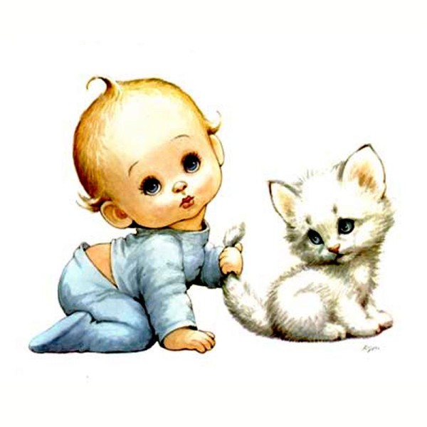 Image 3D Enfant - Bébé taquin et chaton  24 x 30 - Photo n°1