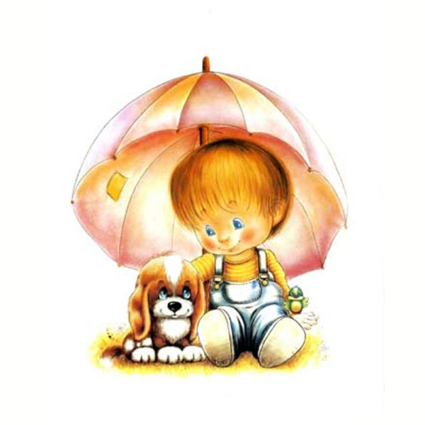 Image 3D Enfant - Garçon au parapluie et chiot 24 x 30 - Photo n°1