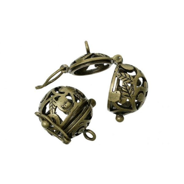 2 Breloques Cages Bronze Pour Insertion Bola - Photo n°1