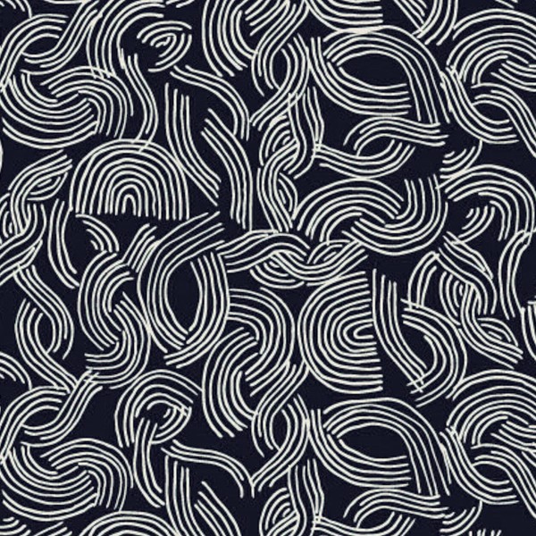Tissu Dashwood Midnight garden - Lignes abstraites - Fond Bleu marine - Par 10 cm - Photo n°3