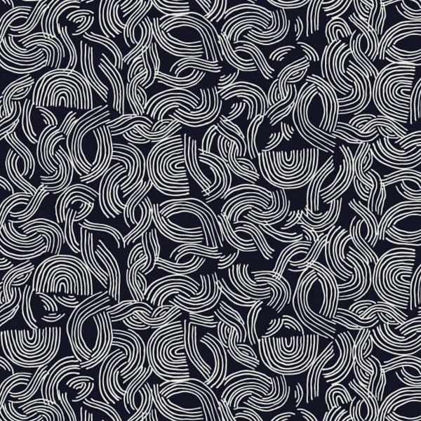 Tissu Dashwood Midnight garden - Lignes abstraites - Fond Bleu marine - Par 10 cm - Photo n°1