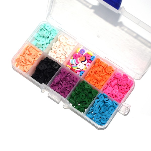 Assortiment 10 couleurs perles heishi polymère 6 mm + boite - Photo n°1