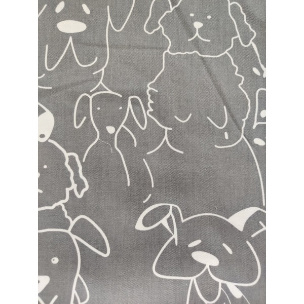 Coupon tissu - silhouettes d'animaux ( chiens ) gris / blanc - coton - 40x50cm - Photo n°1