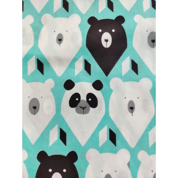 Coupon tissu - tête d'ours et panda sur fond bleu - coton - 40x50cm - Photo n°1