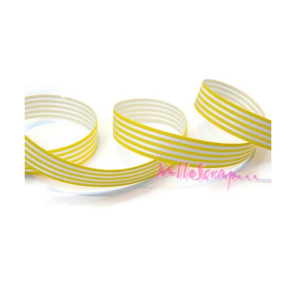 Ruban imprimé rayures tissu jaune, blanc - 1 mètre - Photo n°1