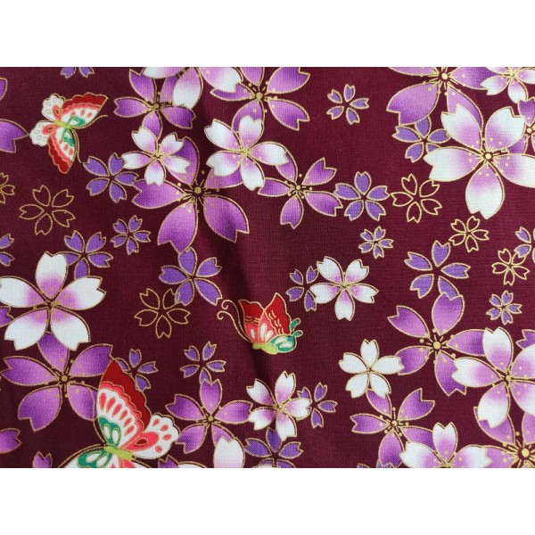 Fil & aiguille 7 x tissus patchwork en coton blanc. différents motifs couleur : violet 50 x 50 cm