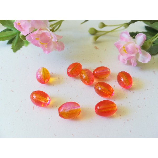 Perles en verre ovale 11 x 8 mm rose orange x 15 - Photo n°2