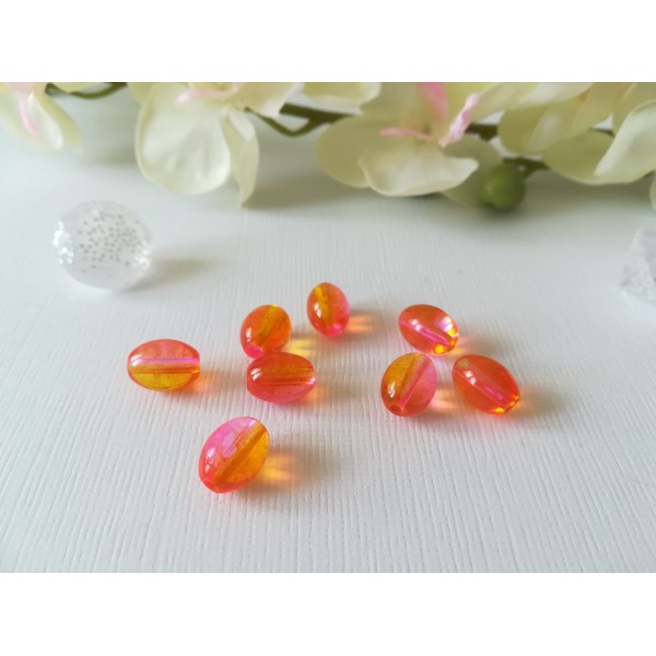 Perles en verre ovale 11 x 8 mm rose orange x 15 - Photo n°1