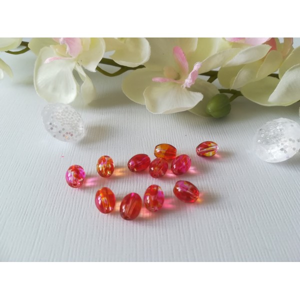 Perles en verre ovale 9 x 6 mm taches rose orange x 20 - Photo n°2