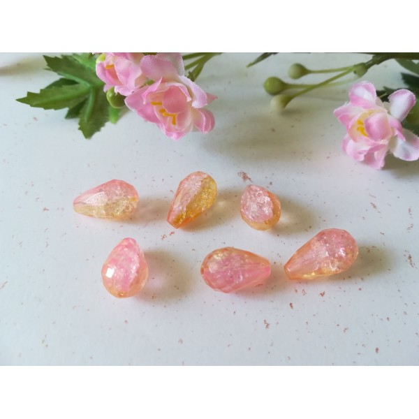 Perles en verre goutte 16 mm orange rose x 6 - Photo n°1