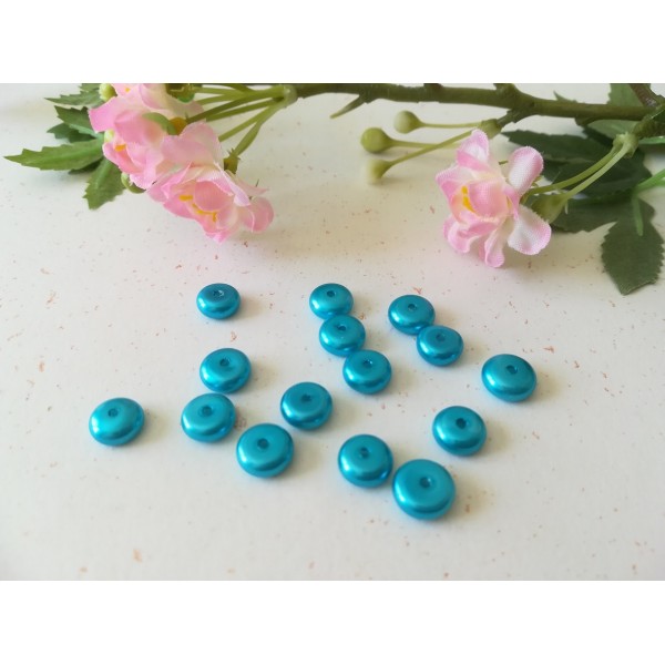 Perles en verre bleu nacré ronde et plate env 7/8 mm x 25 - Photo n°1