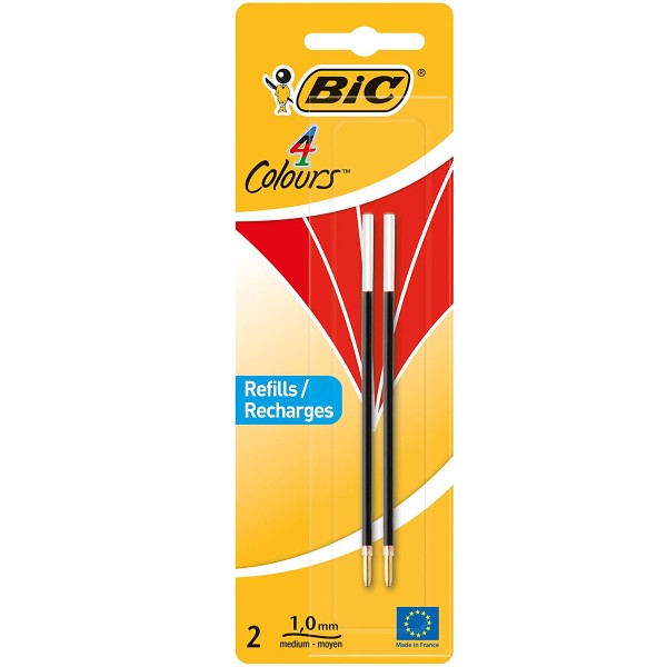 Recharge Stylo Bic 4 couleurs - Pointe moyenne 1 mm - Rouge - 2 pcs - Photo n°1