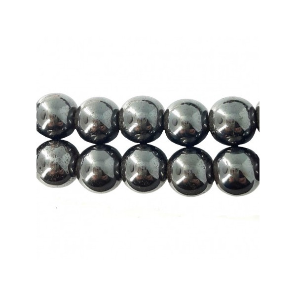 Fil de 62 perles rondes 6mm 6 mm en hématite grise magnétique - Photo n°1