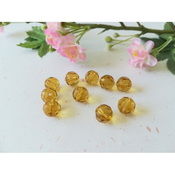 Perles en verre ronde à facette 10 mm ambre x 10 - Photo n°1