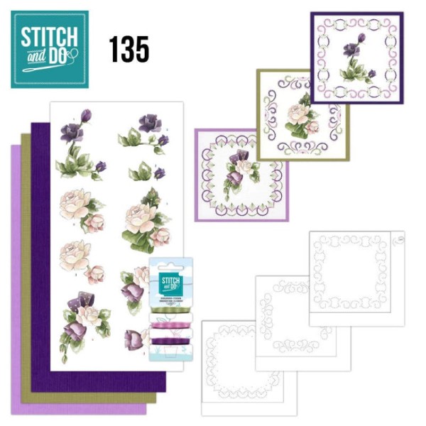 Stitch and do 135 - kit Carte 3D broderie - Fleurs pourpres - Photo n°1